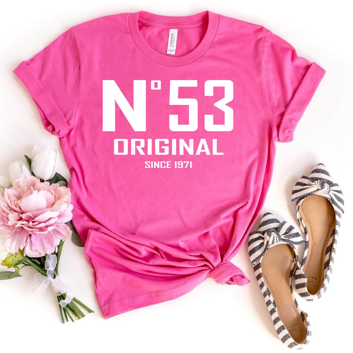 53rd Birthday T-Shirt - No. 53 Design Original - Bliss Birthday Shirts - Charity Pink - S