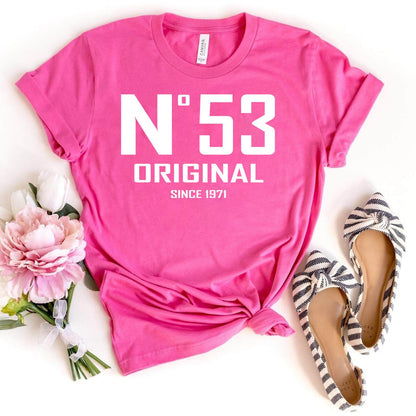 53rd Birthday T-Shirt - No. 53 Design Original - Bliss Birthday Shirts - Charity Pink - S