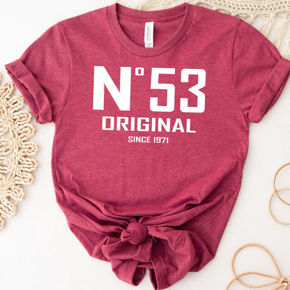 53rd Birthday T-Shirt - No. 53 Design Original - Bliss Birthday Shirts - Heather Raspberry - S