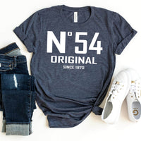 54th Birthday T-Shirt - No. 54 Design Original - Bliss Birthday Shirts - Heather Navy - S