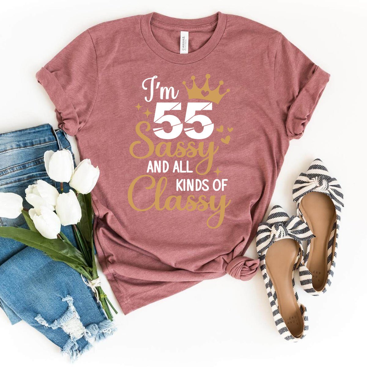 55th Birthday Shirt - Classy Sassy Birthday Tee for Women - Bliss Birthday Shirts - Heather Mauve - S