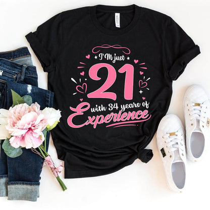 55th Birthday Shirt - I'm 21 with 34 Years of Experience Premium T Shirt - Bliss Birthday Shirts - Black - S