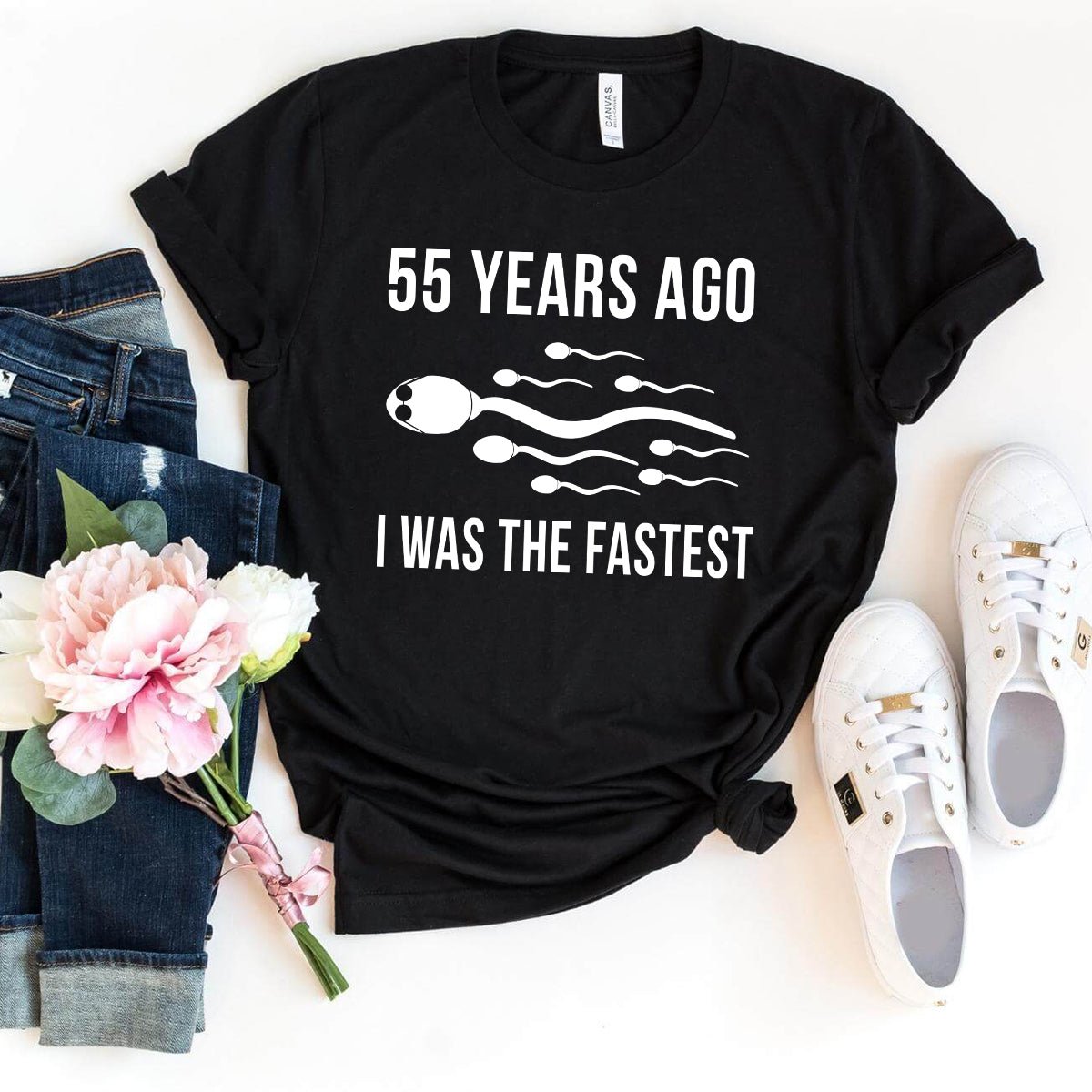 55th Shirt – Fastest 55 Years Ago, Still Going Strong - Bliss Birthday Shirts - Black - S