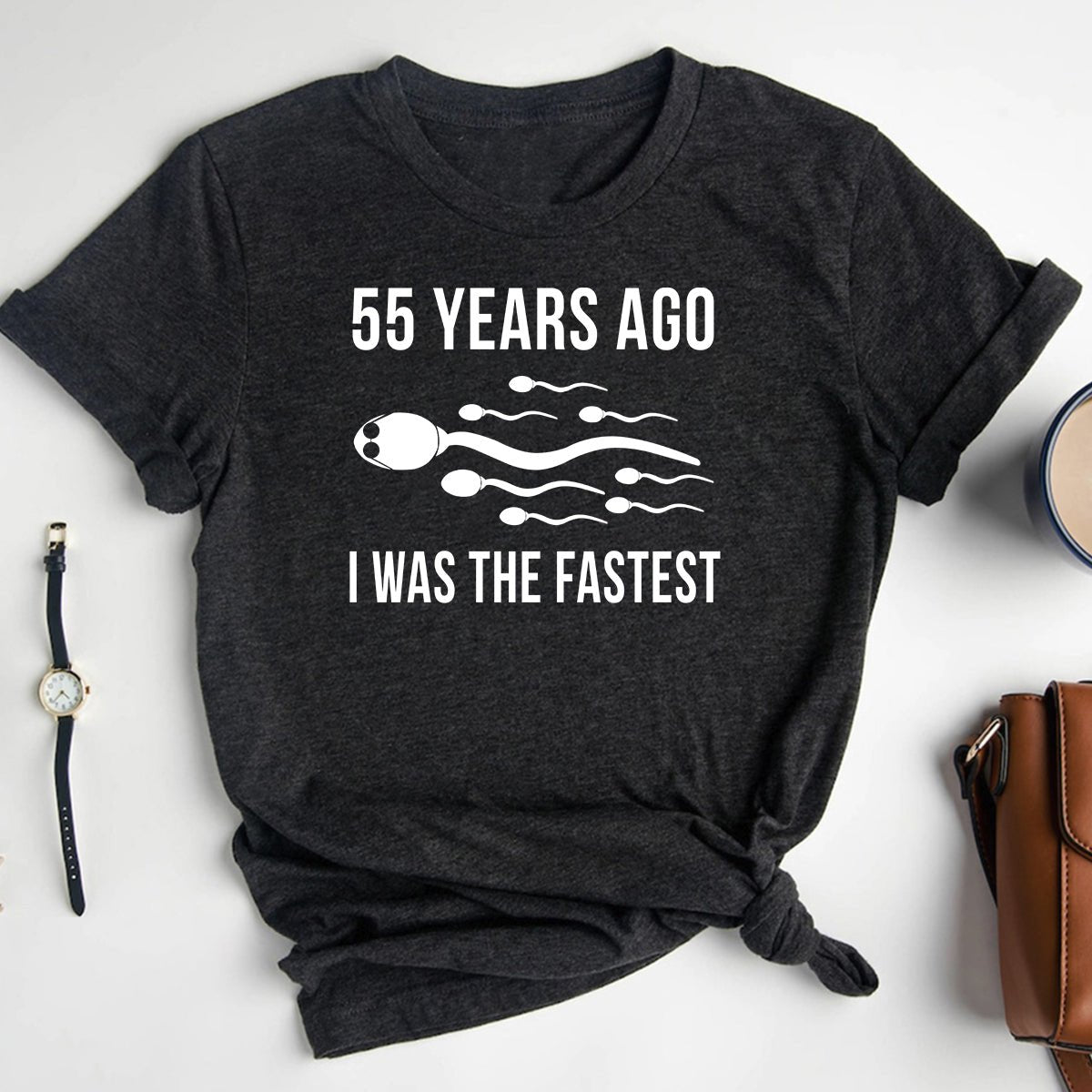 55th Shirt – Fastest 55 Years Ago, Still Going Strong - Bliss Birthday Shirts - Heather Dark Grey - S