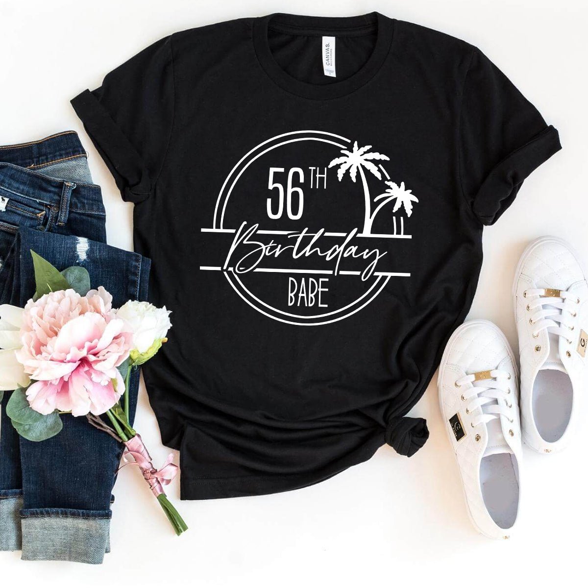 56th Birthday Babe Premium T-Shirt - Celebrate 56 in Style - Bliss Birthday Shirts - Black - S