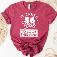 56th Birthday Shirt - Celebrate 56 Years of Looking Fine Tee - Bliss Birthday Shirts - Heather Raspberry - S