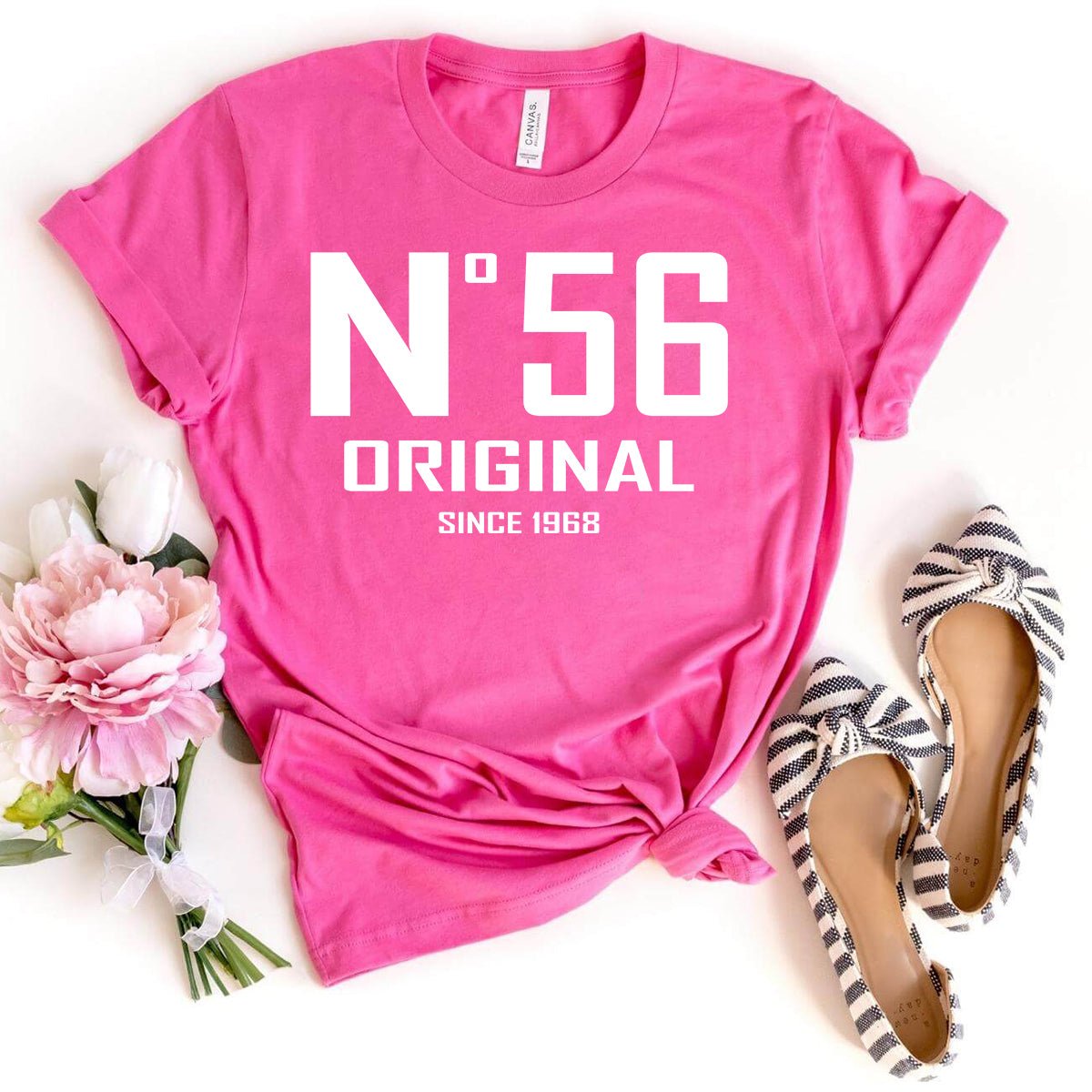 56th Birthday T-Shirt - No. 56 Design Original - Bliss Birthday Shirts - Charity Pink - S