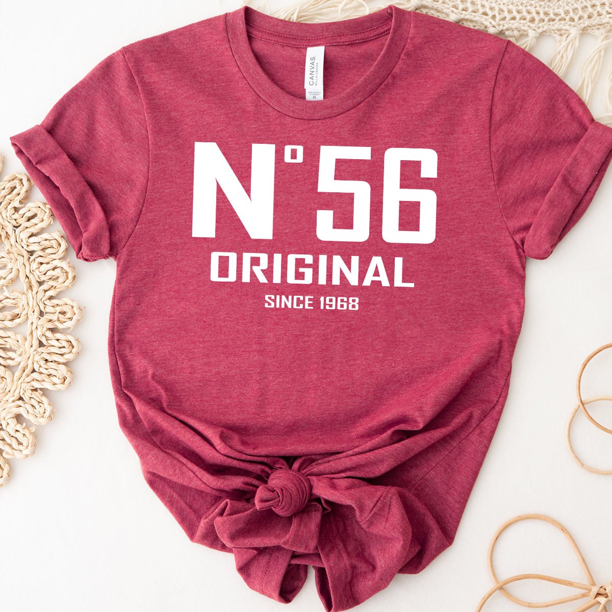 56th Birthday T-Shirt - No. 56 Design Original - Bliss Birthday Shirts - Heather Raspberry - S