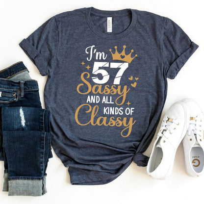 57th Birthday Shirt - Chic Sassy Birthday Tee for Women - Bliss Birthday Shirts - Heather Navy - S