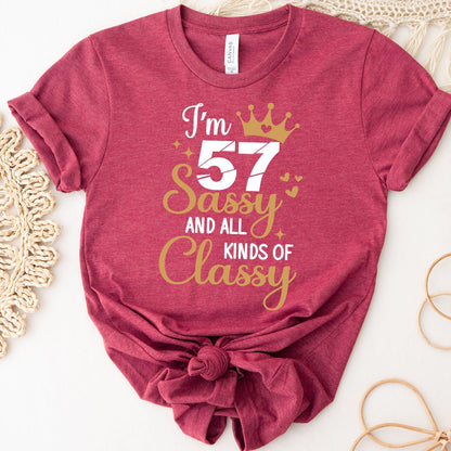 57th Birthday Shirt - Chic Sassy Birthday Tee for Women - Bliss Birthday Shirts - Heather Raspberry - S