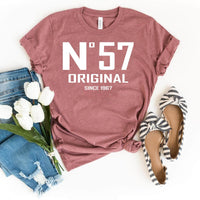 57th Birthday T-Shirt - No. 57 Design Original - Bliss Birthday Shirts - Heather Mauve - S