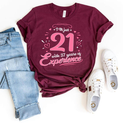 58th Birthday Shirt - I'm 21 with 37 Years of Experience Premium T Shirt - Bliss Birthday Shirts - Maroon - S