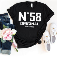 58th Birthday T-Shirt - No. 58 Design Original - Bliss Birthday Shirts - Black - S