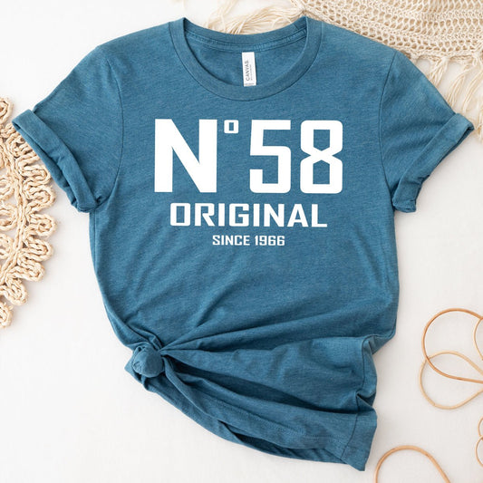 58th Birthday T-Shirt - No. 58 Design Original - Bliss Birthday Shirts - Heather Deep Teal - S