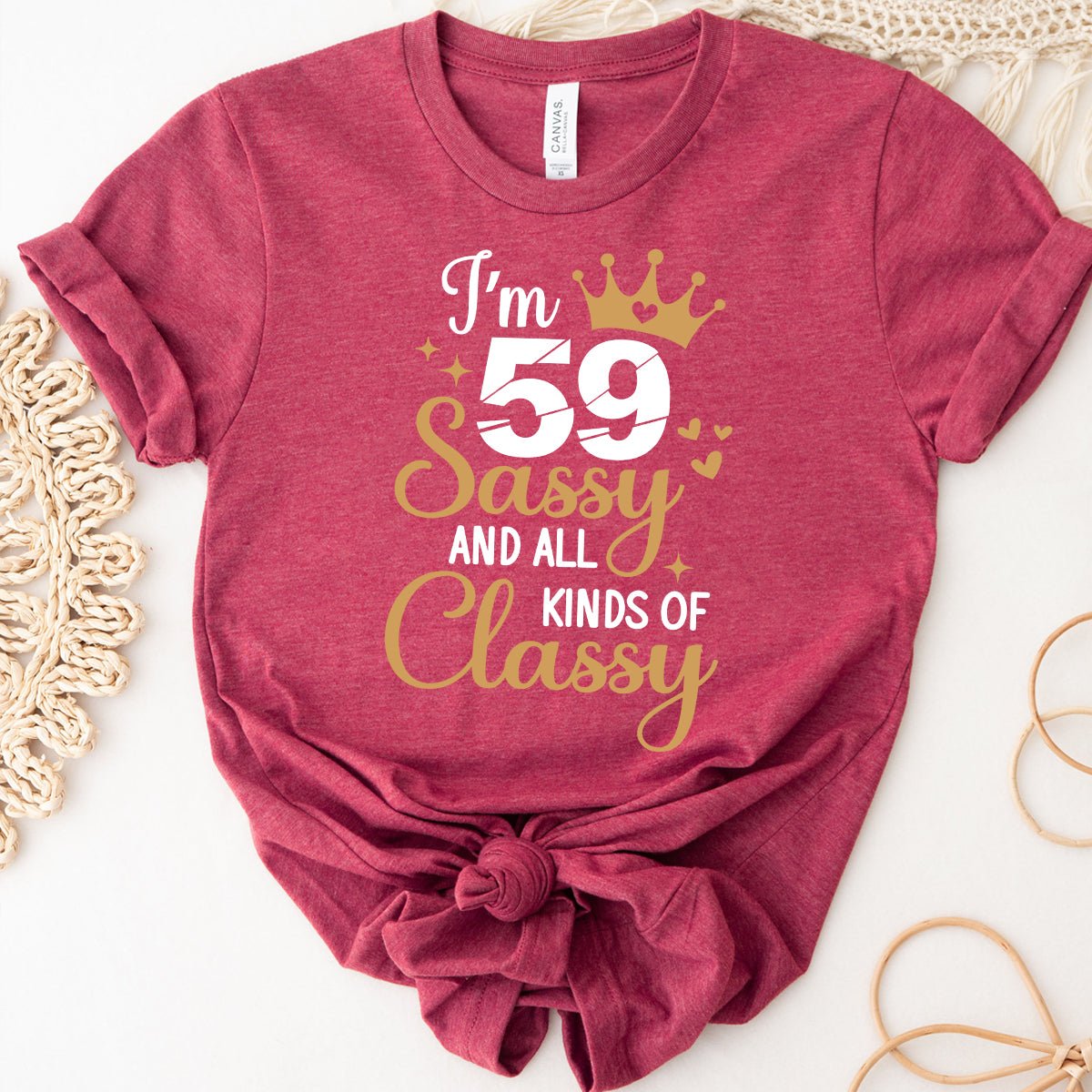 59th Birthday Shirt - Stylish Sassy Birthday Tee for Women - Bliss Birthday Shirts - Heather Raspberry - S