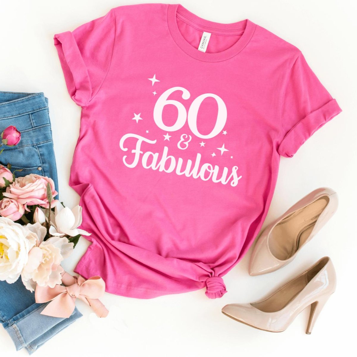 60 & Fabulous Birthday Shirt - Custom 60th Birthday T - Shirt - Bliss Birthday Shirts - S - Charity Pink