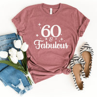 60 & Fabulous Birthday Shirt - Custom 60th Birthday T - Shirt - Bliss Birthday Shirts - S - Heather Mauve