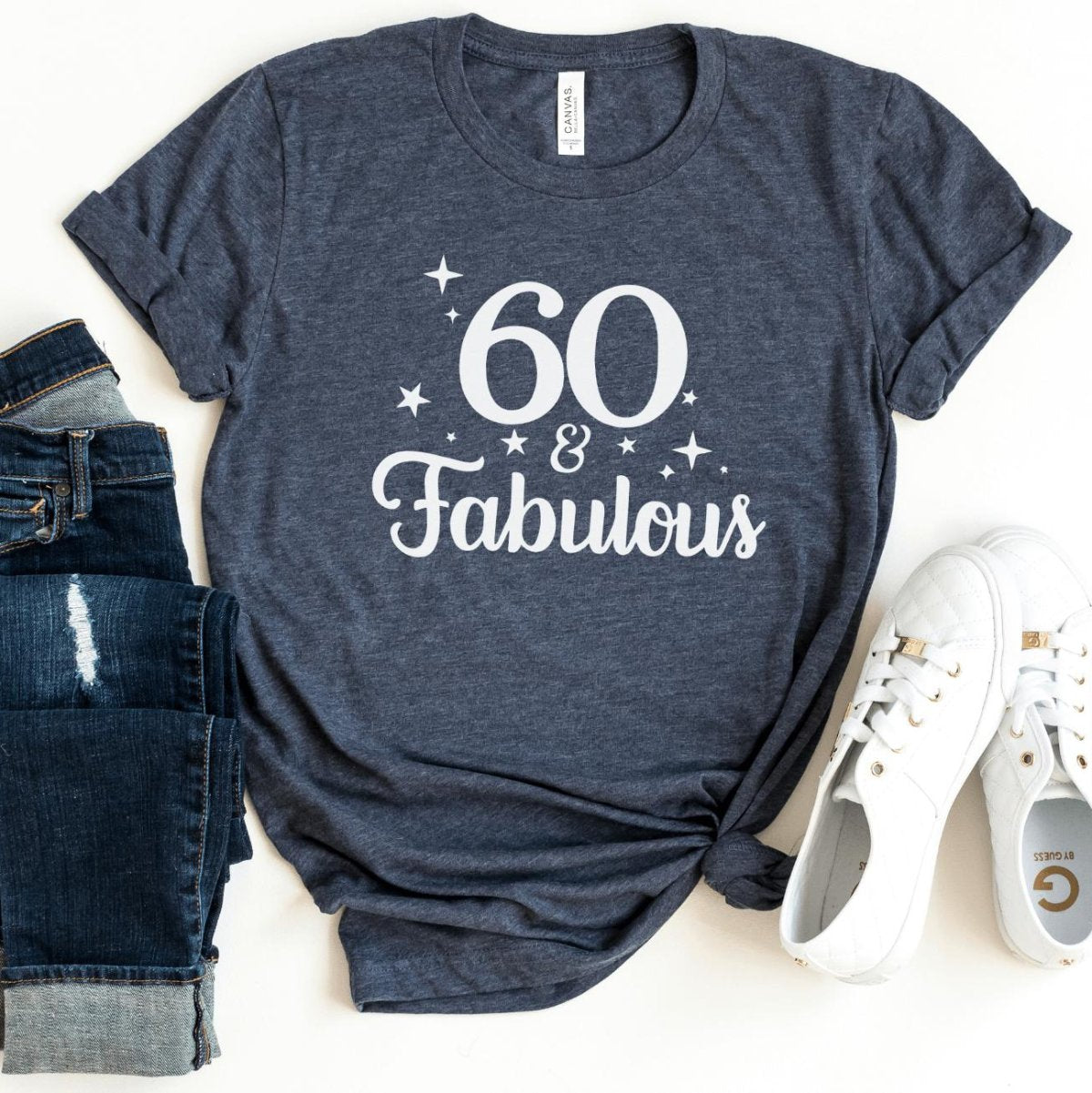 60 & Fabulous Birthday Shirt - Custom 60th Birthday T - Shirt - Bliss Birthday Shirts - S - Heather Navy