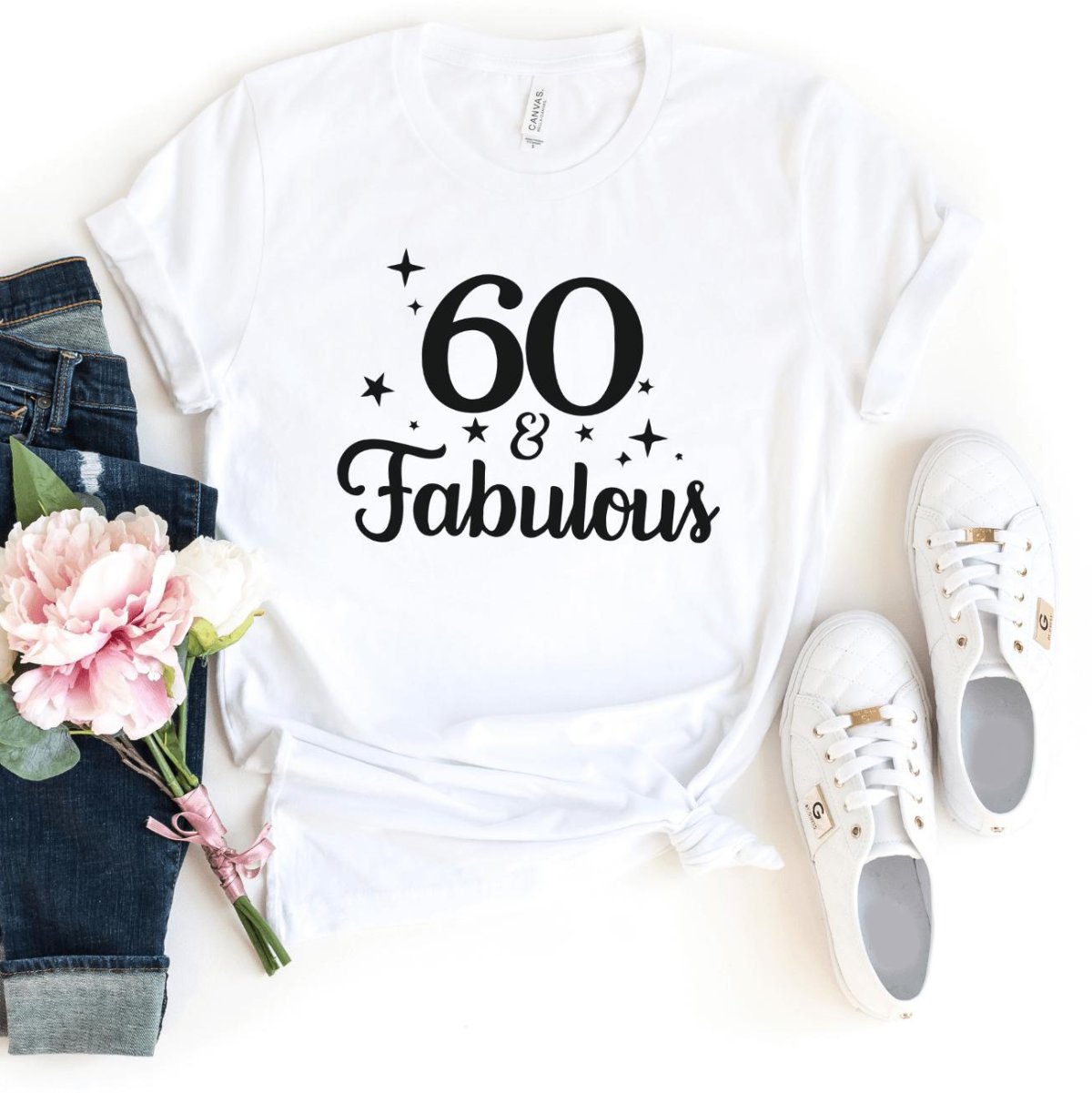 60 & Fabulous Birthday Shirt - Custom 60th Birthday T - Shirt - Bliss Birthday Shirts - S - White