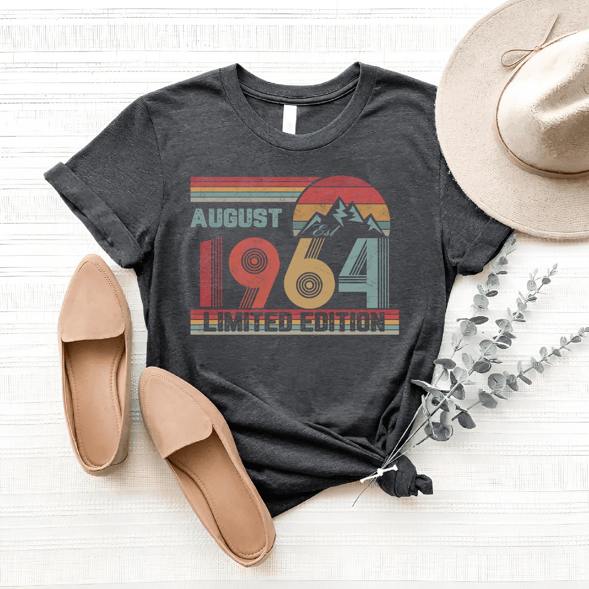 60th - August Birthday Custom Retro Shirt - Bliss Birthday Shirts - S - Grey