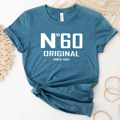 60th Birthday T-Shirt - No. 60 Design - Bliss Birthday Shirts - Heather Deep Teal - S