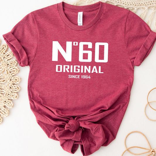 60th Birthday T-Shirt - No. 60 Design - Bliss Birthday Shirts - Heather Raspberry - S