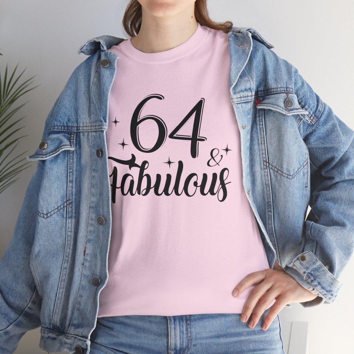 64 & Fabulous Custom Birthday T - Shirt - Bliss Birthday Shirts - Light Pink - S