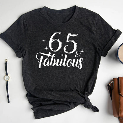 65 & Fabulous Birthday Shirt - Custom 65th Birthday T-Shirt - Bliss Birthday Shirts - Heather Dark Grey - S