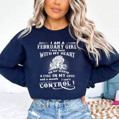 A Fire in My Soul - February Girl Birthday Sweatshirt & Hoodie - Bliss Birthday Shirts - Small - Navy