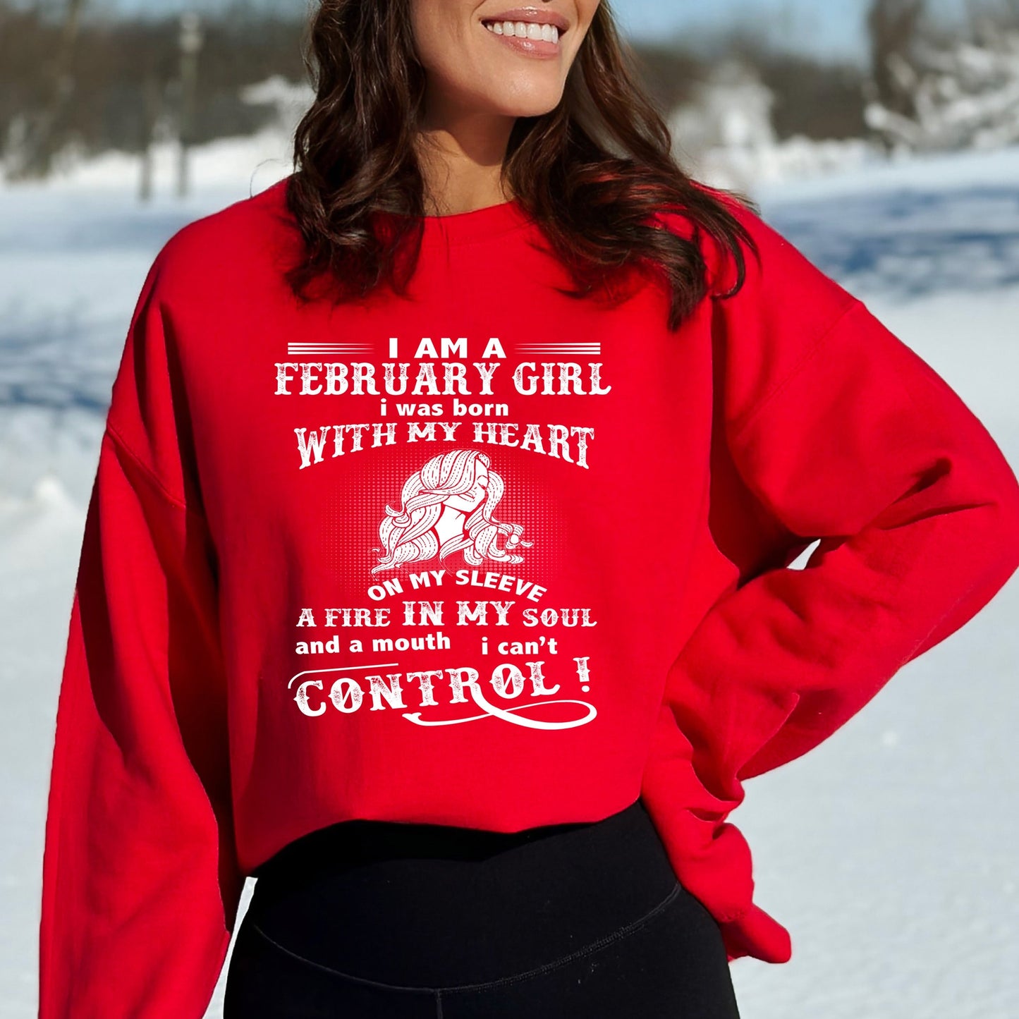 A Fire in My Soul - February Girl Birthday Sweatshirt & Hoodie - Bliss Birthday Shirts - Small - Red