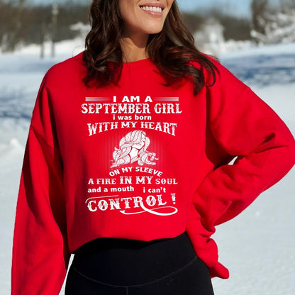 A Fire in My Soul - September Girl Birthday Sweatshirt & Hoodie - Bliss Birthday Shirts - Small - Red