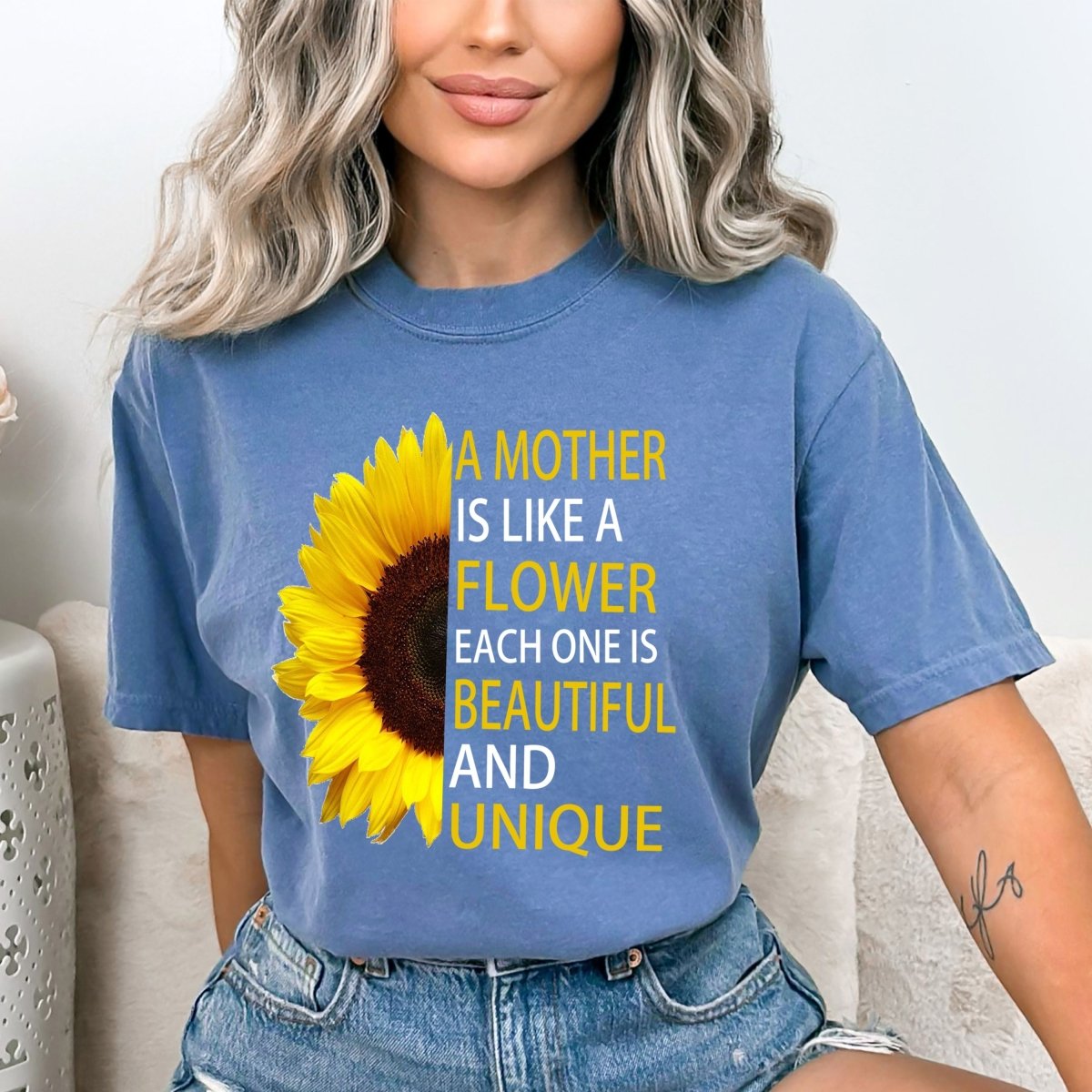 A Mother is Like a Flower - Birthday Shirt - Bliss Birthday Shirts - Small - Steel Blue