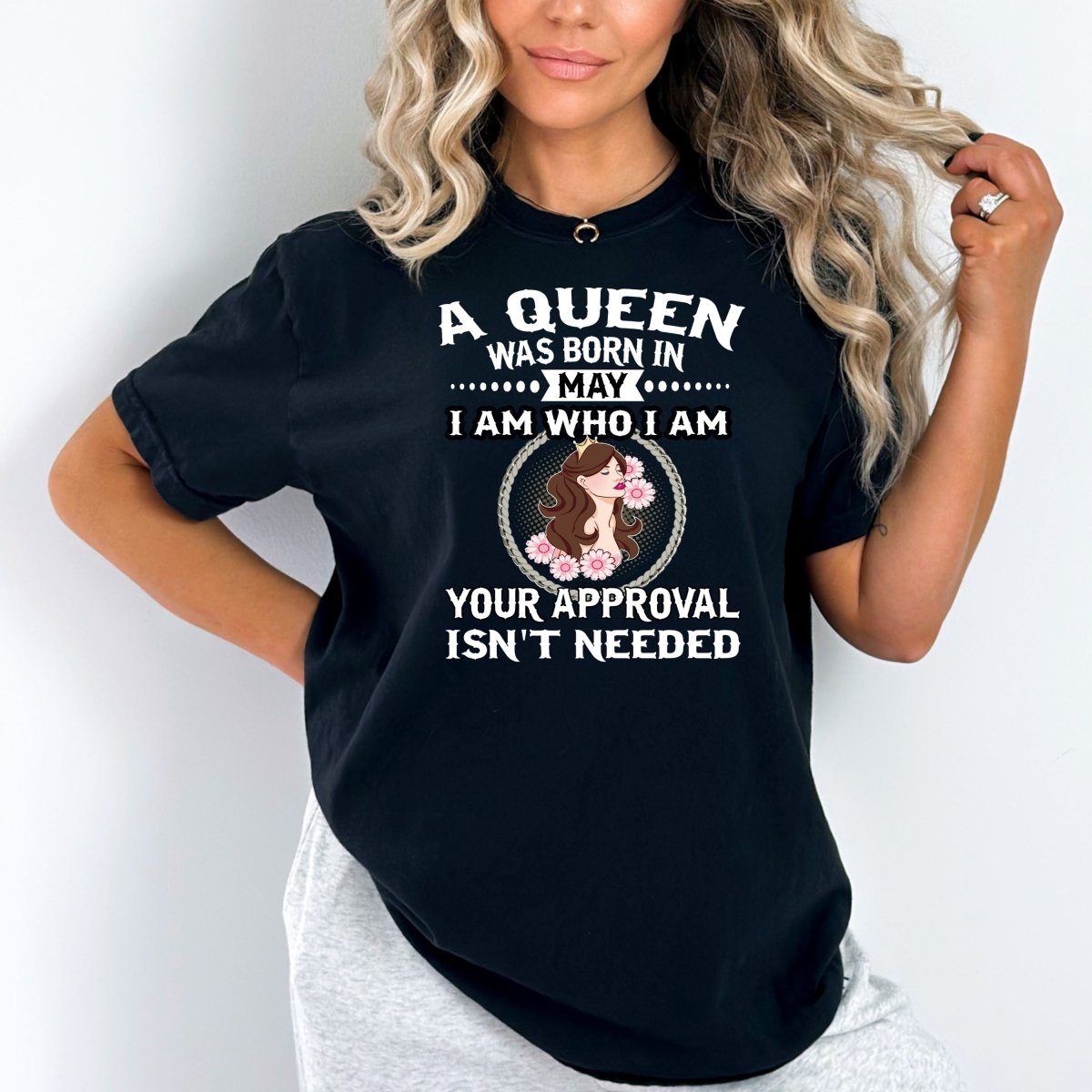 A Queen Was Born in May - Bella Canvas Birthday Shirt - Bliss Birthday Shirts - Small - Black