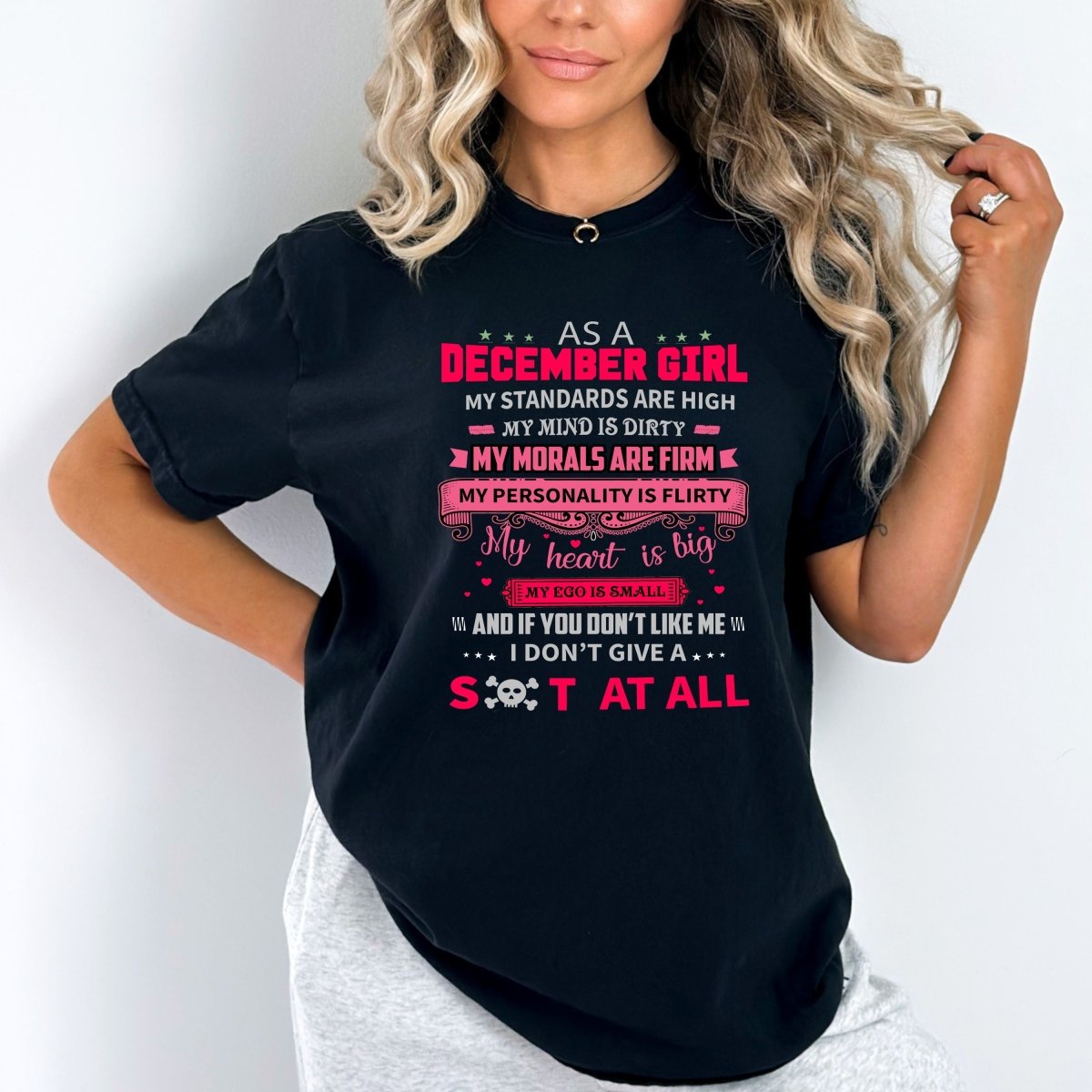 As a December Girl - High Standards Pink Design Birthday Shirt - Bliss Birthday Shirts - Small - Black