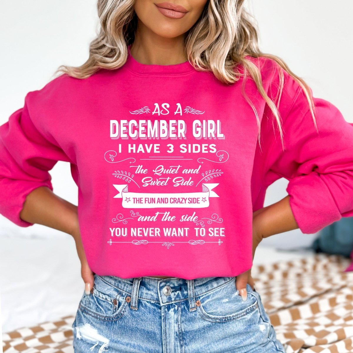 As a December Girl - I Have 3 Sides Birthday Sweatshirt & Hoodie - Bliss Birthday Shirts - Small - Pink