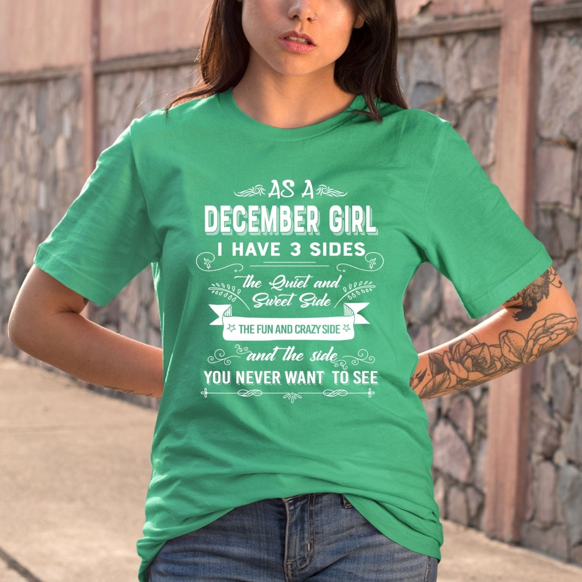 As a December Girl - I Have 3 Sides Super Soft Cotton Birthday Shirt - Bliss Birthday Shirts - Small - Teal