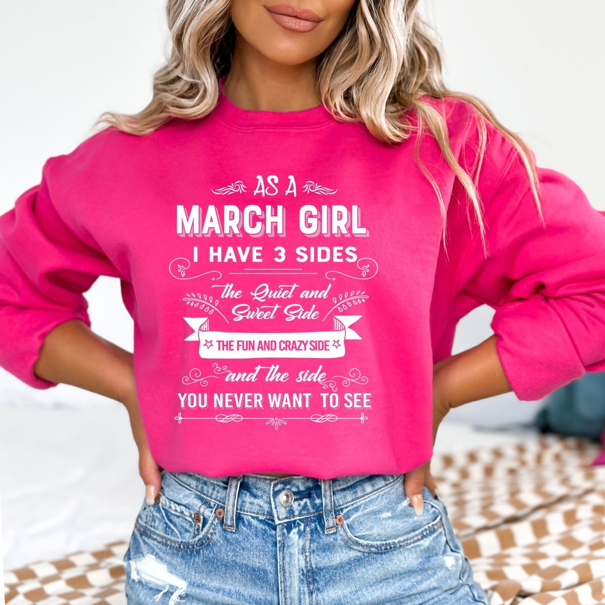 As a March Girl I Have 3 Sides - Birthday Sweatshirt & Hoodie - Bliss Birthday Shirts - Small - Pink