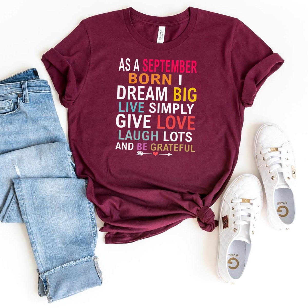 As a September Born - Dream Big Live Simply Birthday Shirt - Bliss Birthday Shirts - Heather Dark Grey - S