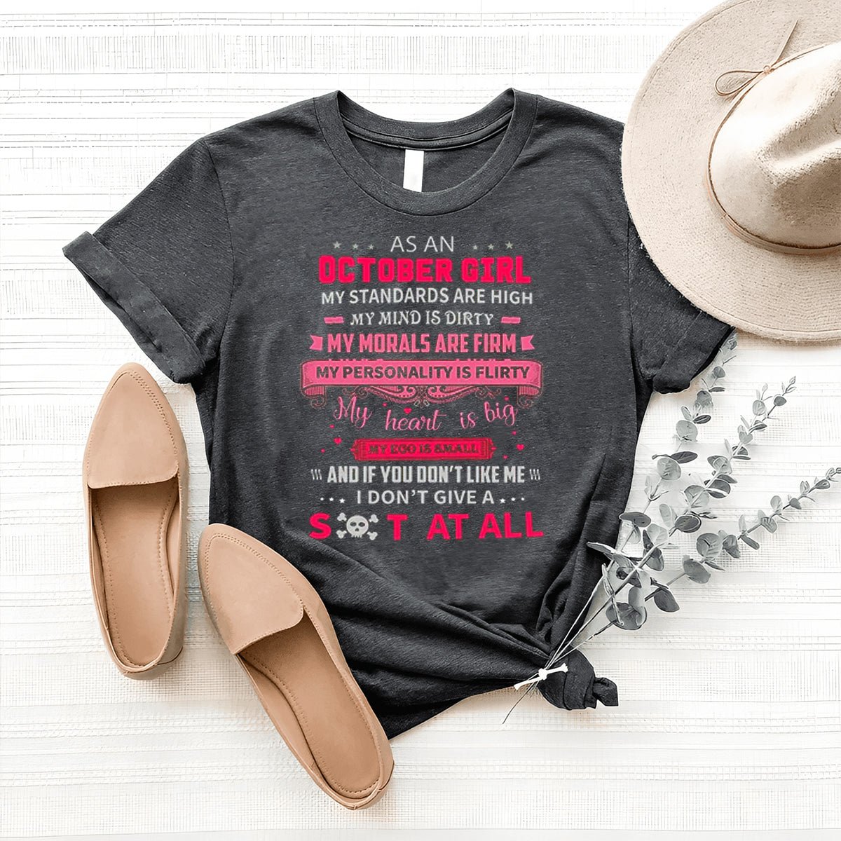 As an October Girl - My Standards Are High Pink Design Birthday Shirt - Bliss Birthday Shirts - Heather Dark Grey - XL