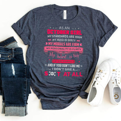 As an October Girl - My Standards Are High Pink Design Birthday Shirt - Bliss Birthday Shirts - Heather Navy - XL