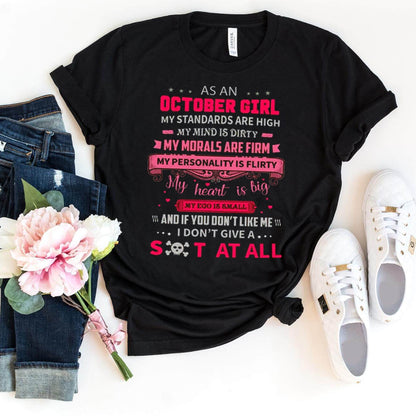 As an October Girl - My Standards Are High Pink Design Birthday Shirt - Bliss Birthday Shirts - Small - Black