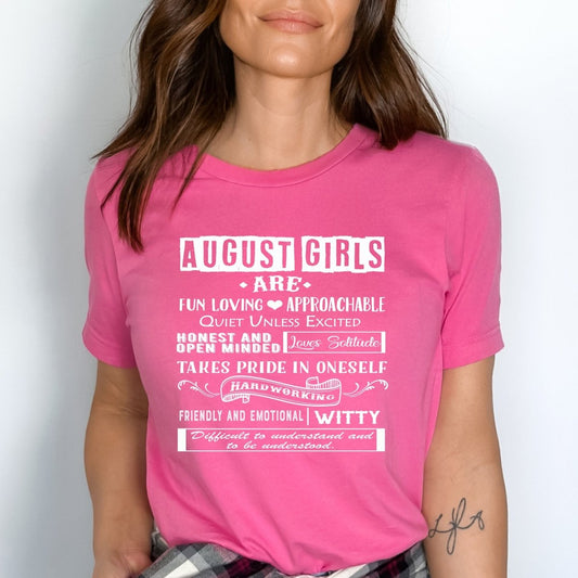 August Girls Are Fun Loving - Birthday Shirt - Bliss Birthday Shirts - Small - Neon Pink