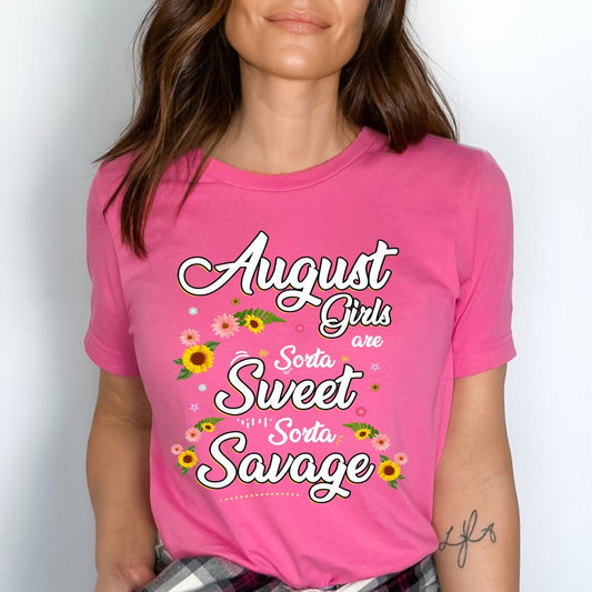 August Girls - Sorta Sweet Sorta Savage Birthday Shirt - Bliss Birthday Shirts - Small - Pink