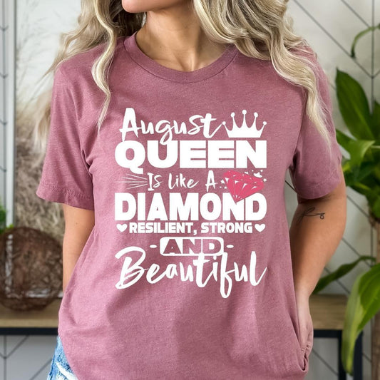 August Queen - Like a Diamond Bella Canvas Birthday Shirt - Bliss Birthday Shirts - Small - Mauve