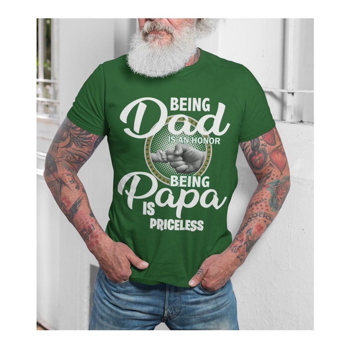 Being Dad & Being PAPA - Custom T - Shirt - Bliss Birthday Shirts - Small - Dark Green