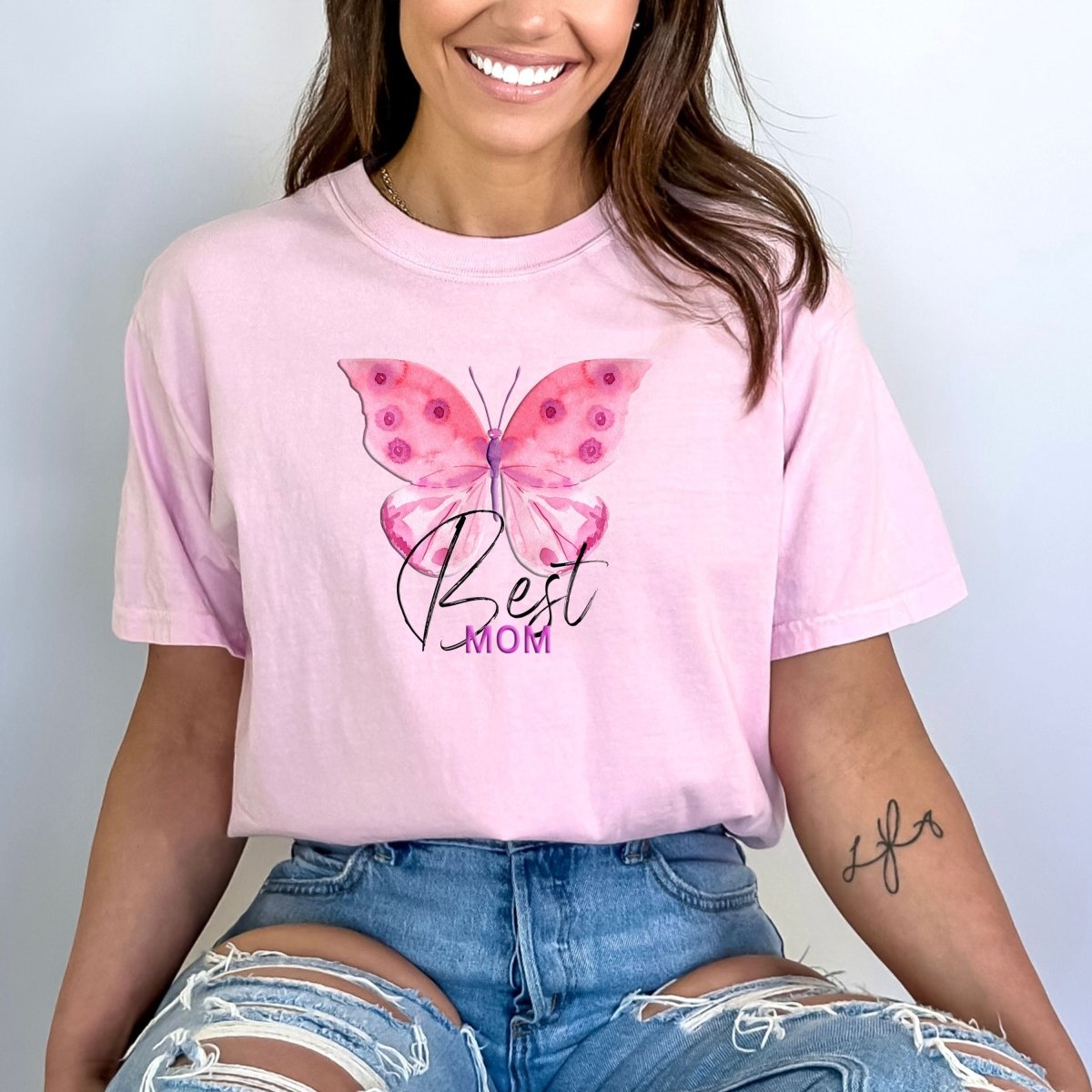 Best Mom (Butterfly) - Birthday Shirt - Bliss Birthday Shirts - Small - Pink