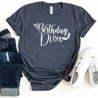 Birthday Diva Shirt - Custom Birthday T - Shirt - Bliss Birthday Shirts - S - Heather Navy