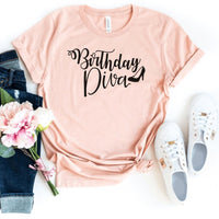 Birthday Diva Shirt - Custom Birthday T - Shirt - Bliss Birthday Shirts - S - Heather Peach