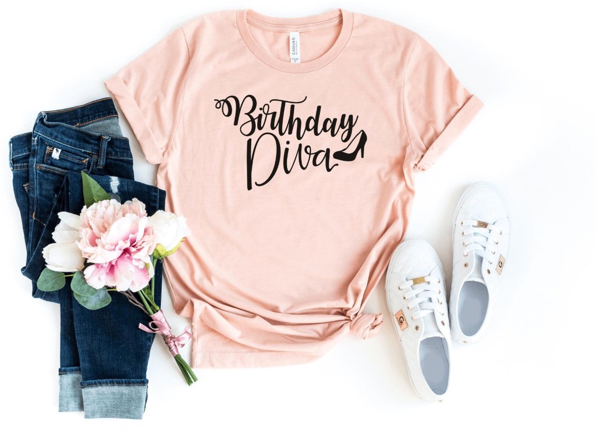 Birthday Diva Shirt - Custom Birthday T - Shirt - Bliss Birthday Shirts - S - Heather Peach