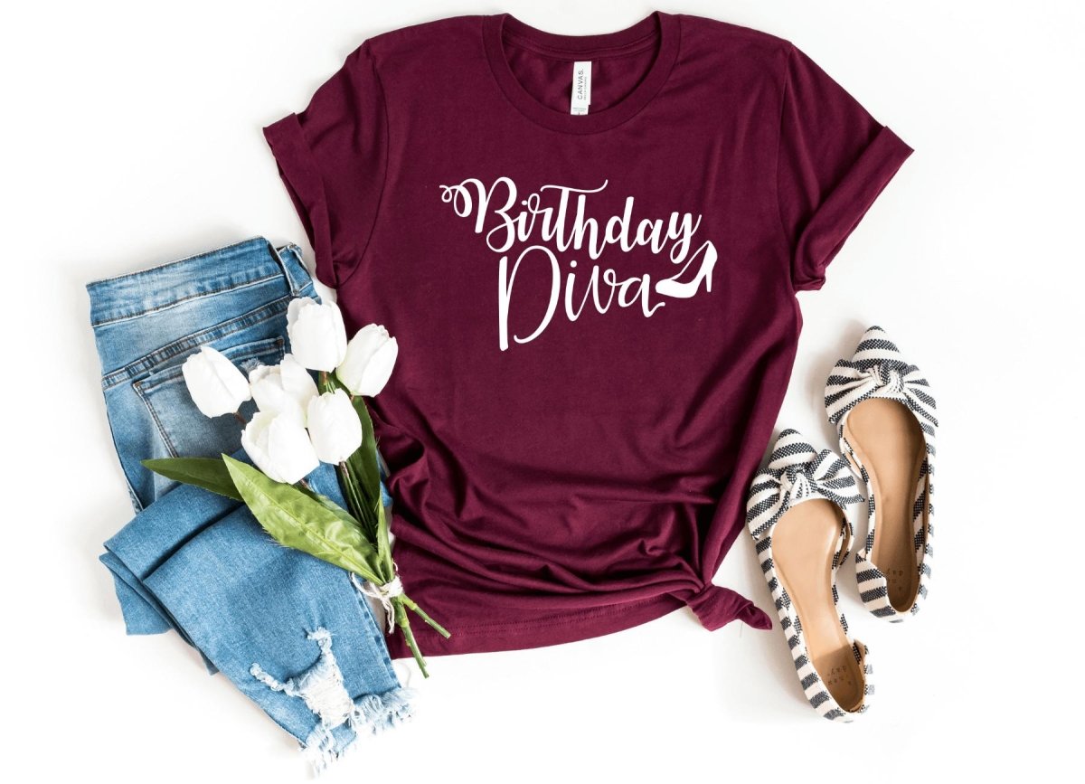 Birthday Diva Shirt - Custom Birthday T - Shirt - Bliss Birthday Shirts - S - Maroon